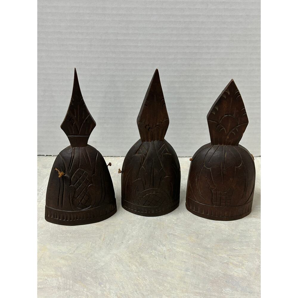 Vintage Hand-Carved Wooden‎ Bells Set of Three Bali Indonesia HTF RARE